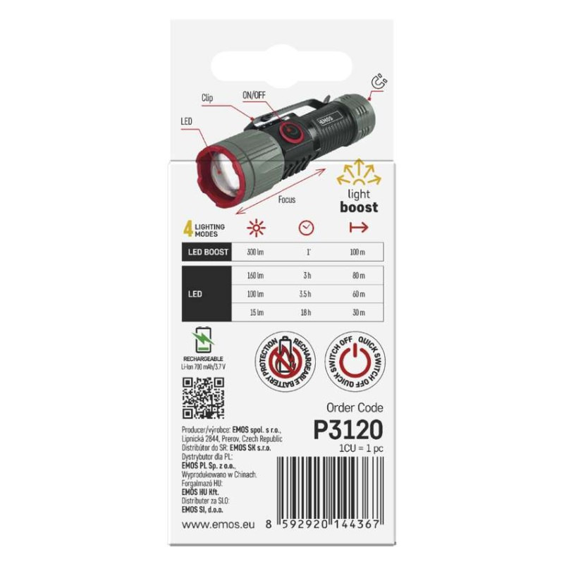 LED NABÍJECÍ SVÍTILNA KOV. SMALL 300lm, 12