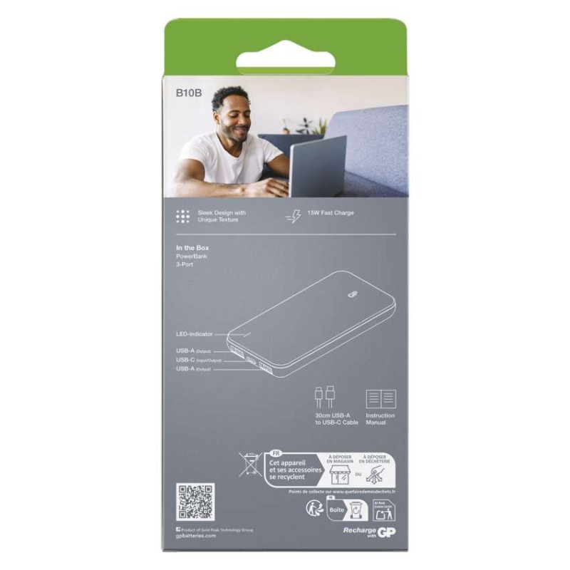 GP B+ PWB 10000mAh BÉŽOVÁ 2xUSB-A, 1xUSB 6