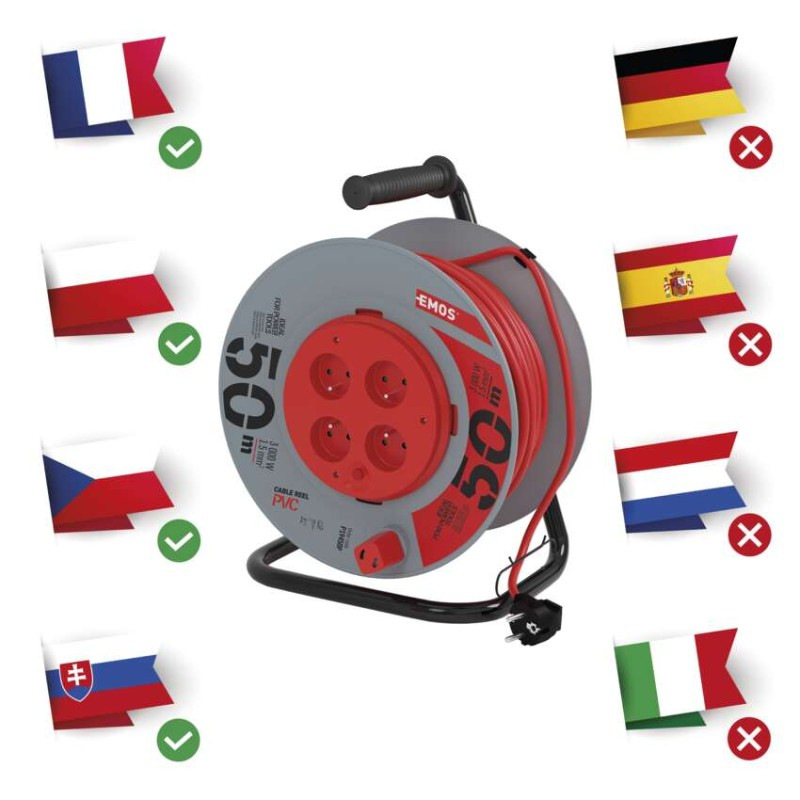 Káblový bubon predl. 4Z-50m červený PVC 3x1,5mm2 5