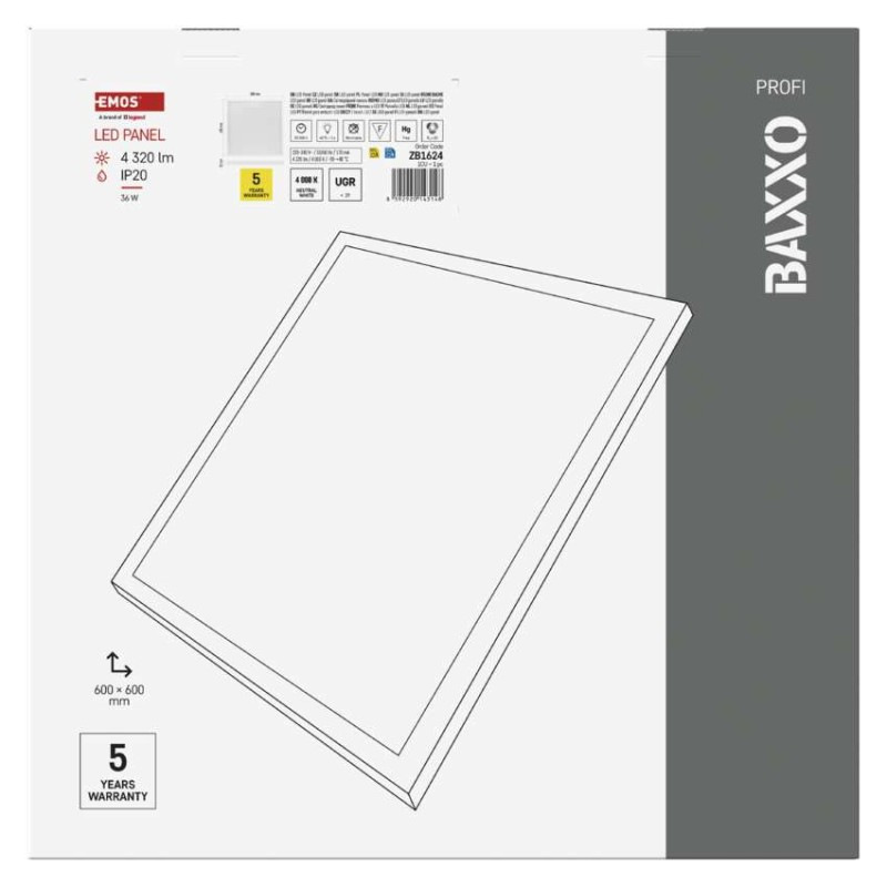 LED Panel 600x600mm 36W 4320lm IP20 NW EMOS 10