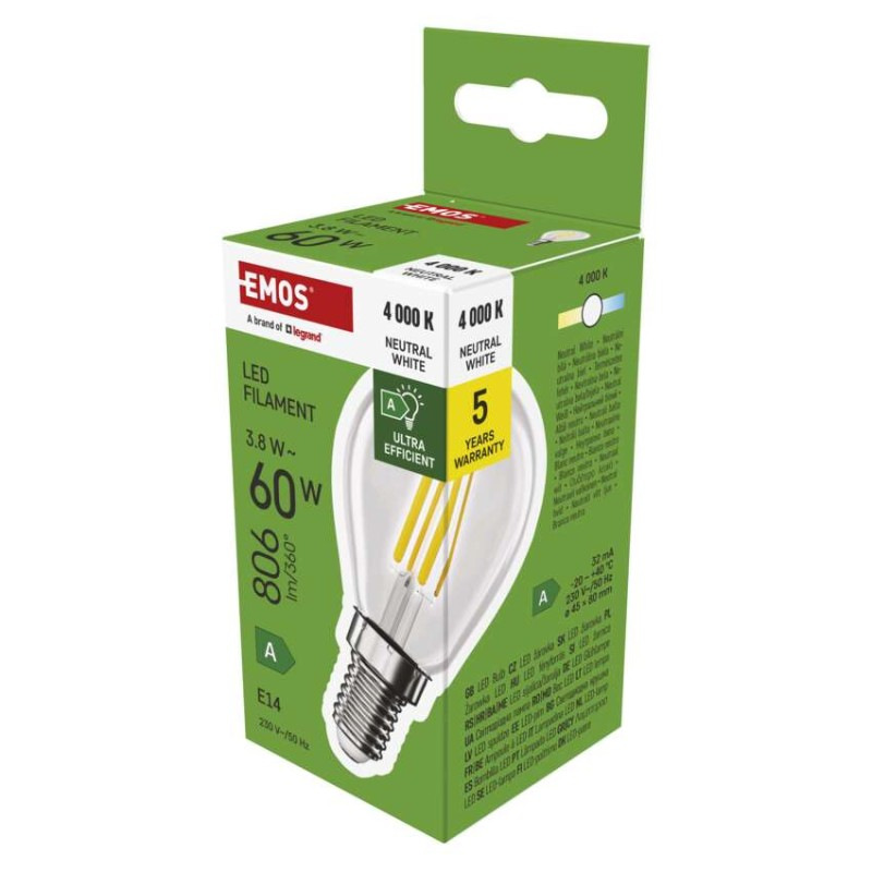 LED FLM MINI GL 3,8W(60W) 806lm E14 NW A