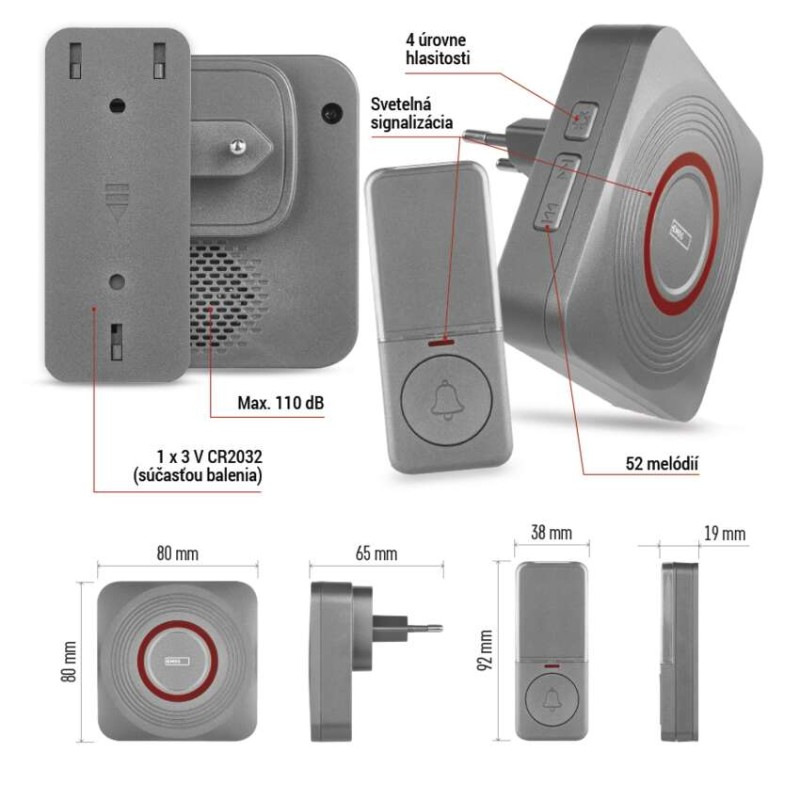 GOSMART ZVONEK BEZDRÁTOVÝ AC P5735SS 7