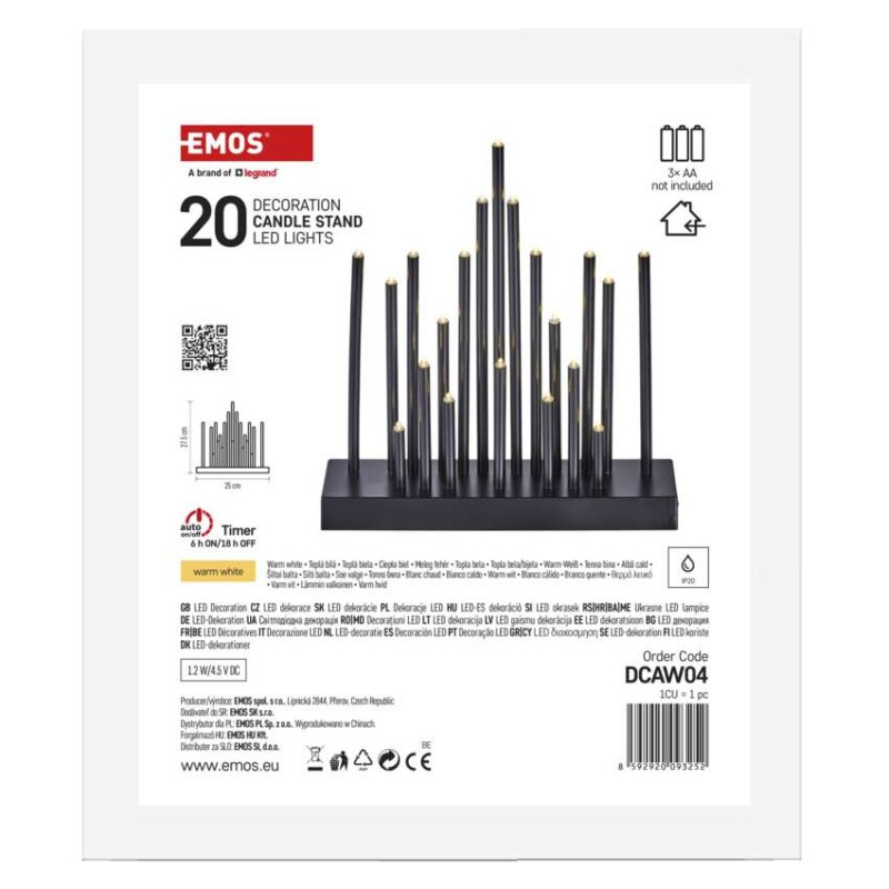 LED svícen černý, 27,5 cm, 3x AA WW 8