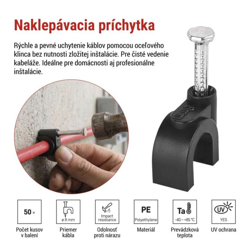 Príchytka na kábel 8MM čierna (bal.50ks) A2823