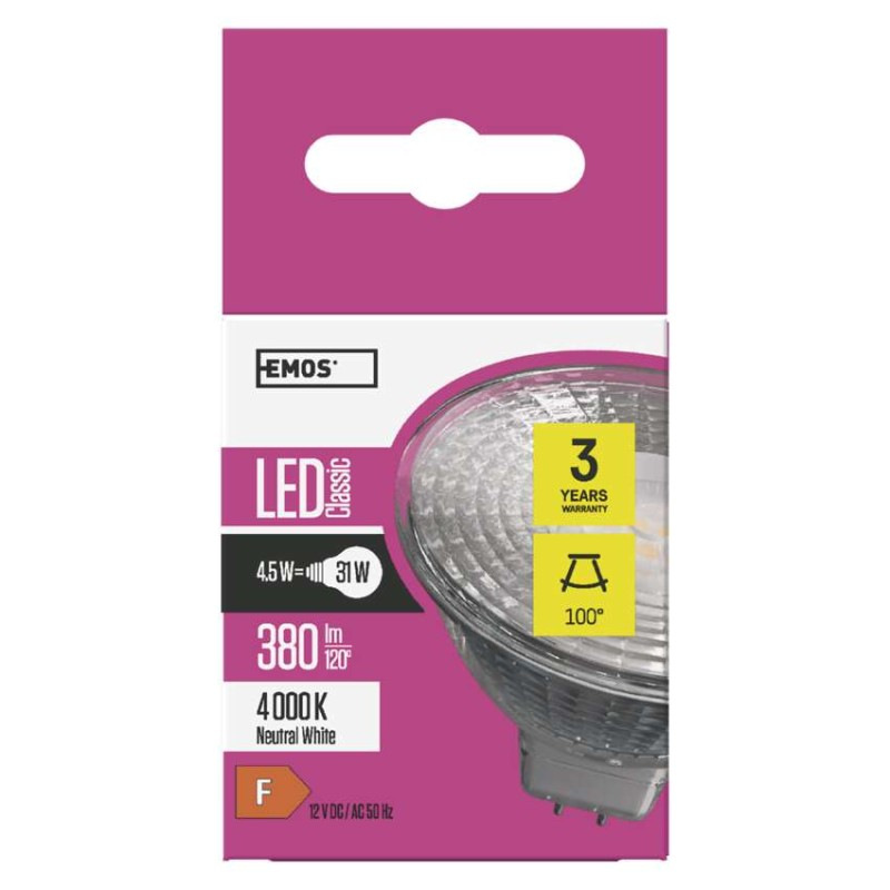 Žiarovka LED CLS MR16 4,5W GU5.3 NW ZQ8434 EMOS 6