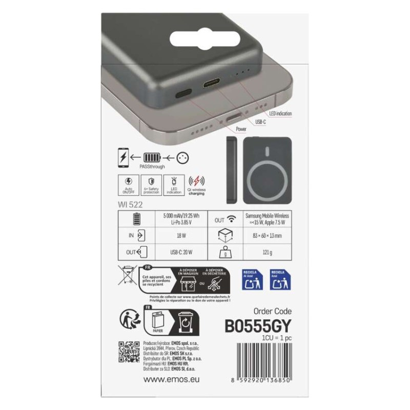 EMOS POWERBANKA WI 522 5000MAH ŠEDÁ 14