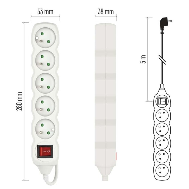 Kábel predlžovací 5Z-5m 3x1,5mm2 P1515R s vypínačom 11