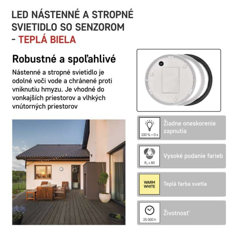 LED NÁSTĚNNÉ S.IP54 14W WW PIR 4