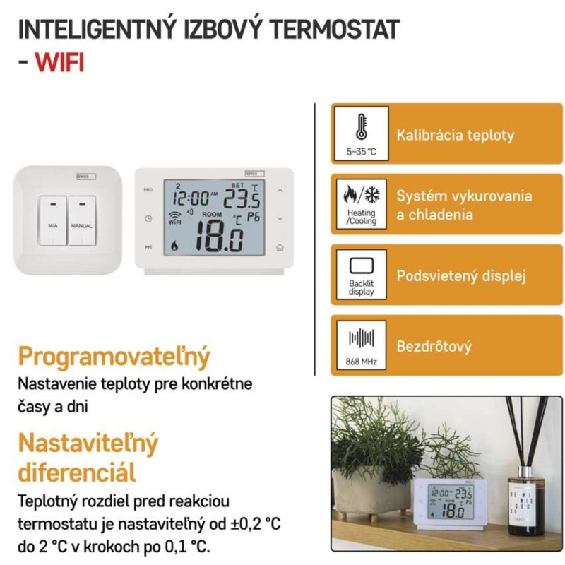 Termostat izbový GOSMARTs WIFI P56211 bedrôtový EMOS 1
