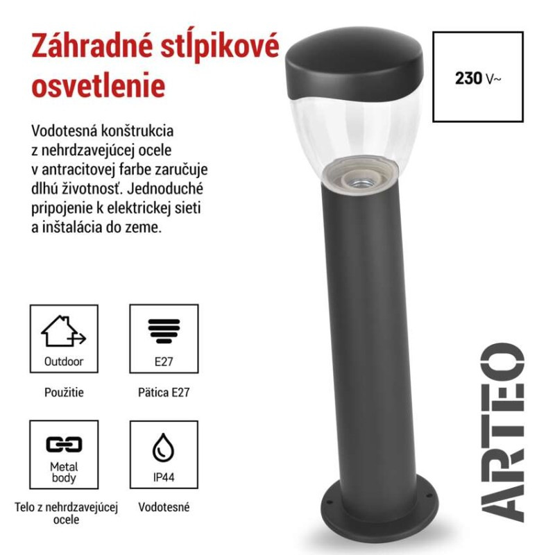LED ZAHRADNÍ SVÍTIDLO,E27,IP44,MAX 15W,S 2