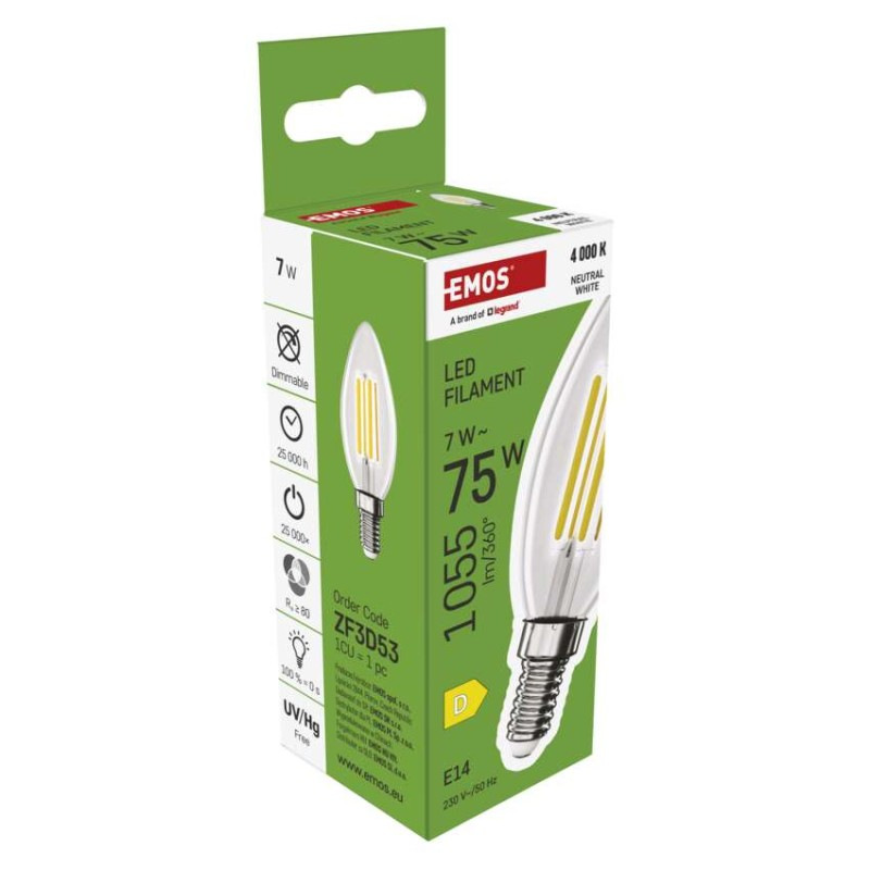 LED FLM CANDLE 7W(75W) 1055lm E14 NW 7