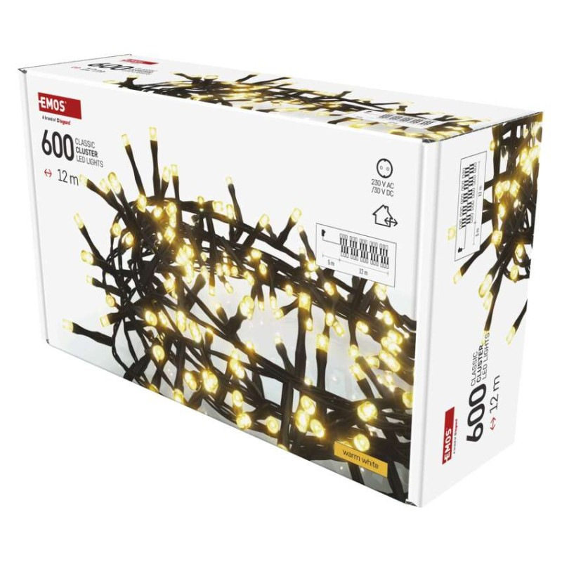 VIANOCE Reťaz ježko 12m D4BW03 teplá biela časovač 600-LED