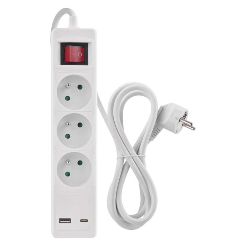 PRODLUŽKA 3Z 2M S VYP. 1,5MM +USB A+C
