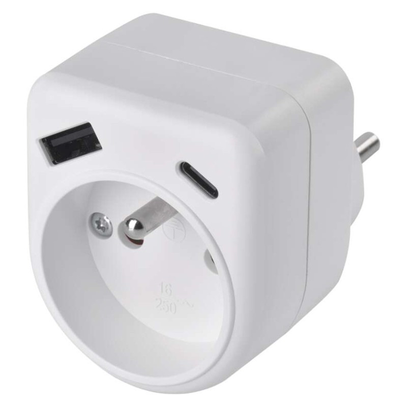 Zásuvka rozbočovacia 1x, 1xUSB-A+1xUSB-C, biela P0074