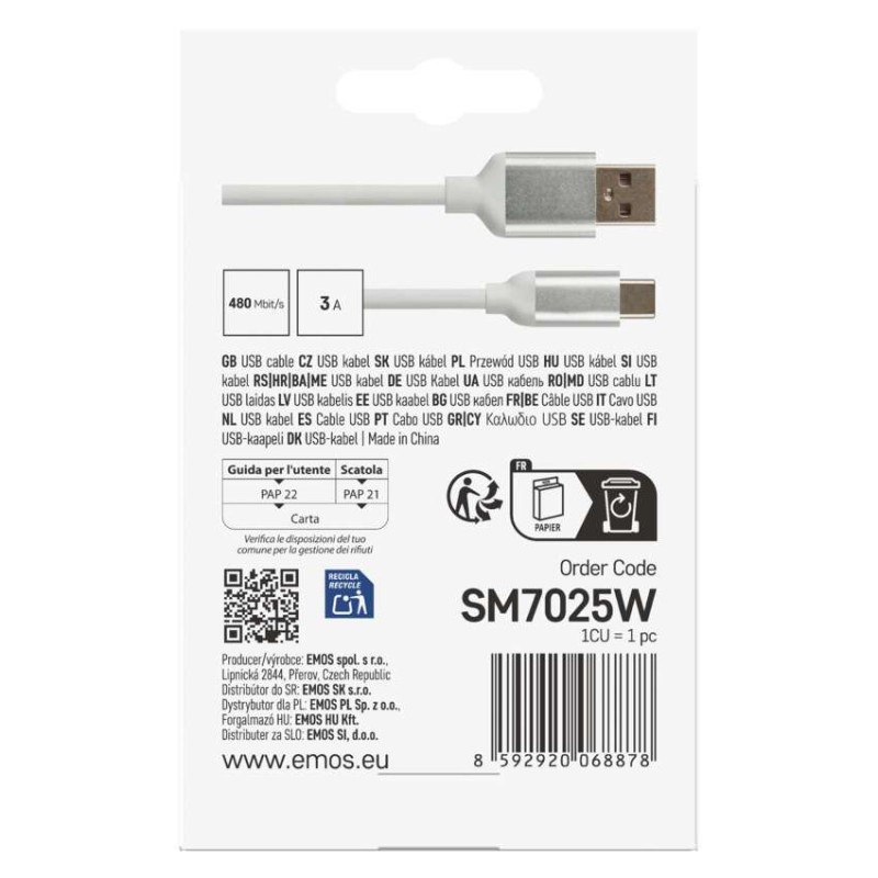 Kábel USB kábel 2.0 A/M - C/M 1m biely SM7025W EMOS 3