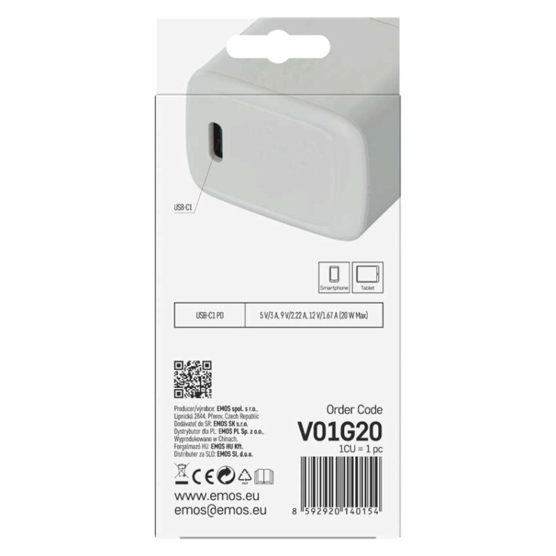 USB ADAPTÉR SÍŤ GAN PD 20W; C 8