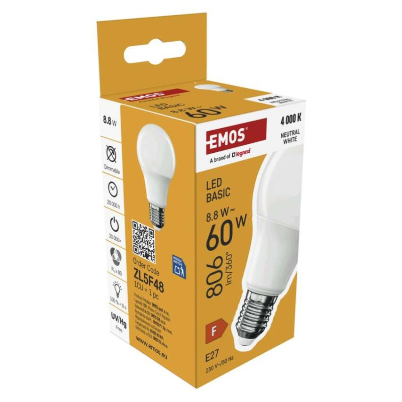 LED BASIC A60 8,8W(60W) 806lm E27 NW 6