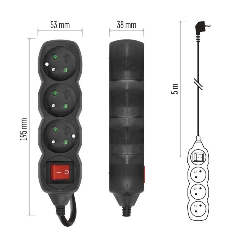PRODLUŽKA 3Z 5M S VYP. 1,5MM ČERNÁ 11
