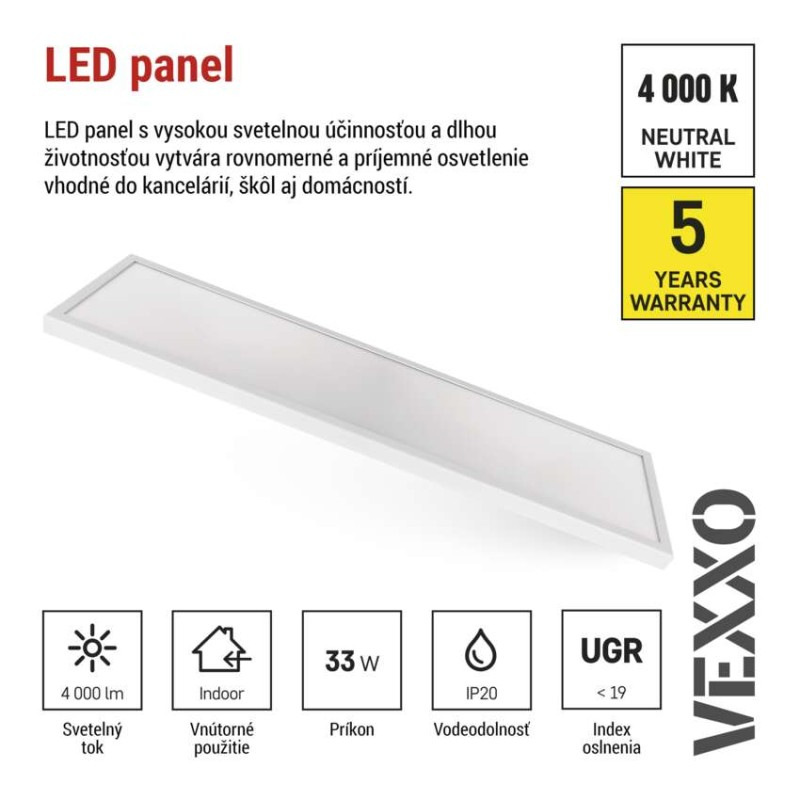 LED PANEL VEXXO P. 30×120 33W 4000LM IP2 4