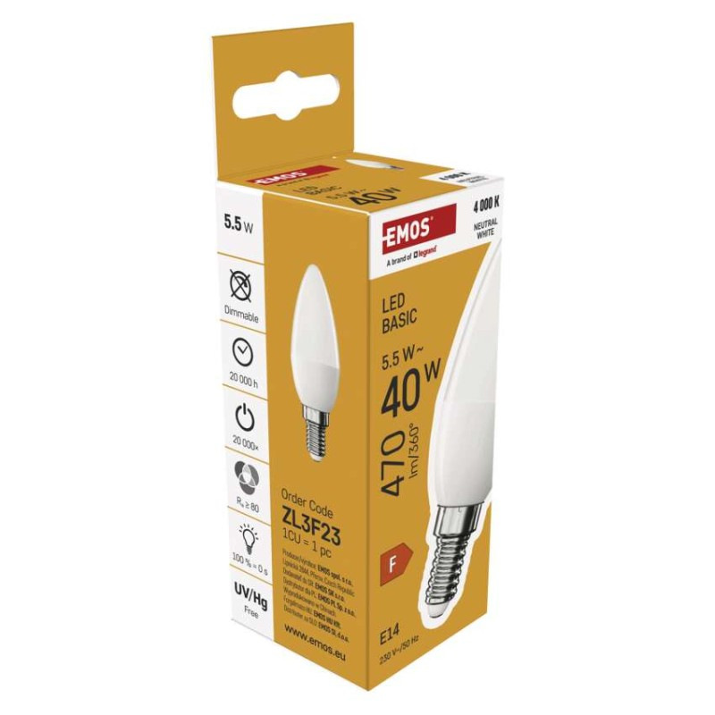 LED BASIC CANDLE 5,5W(40W) 470lm E14 NW 6