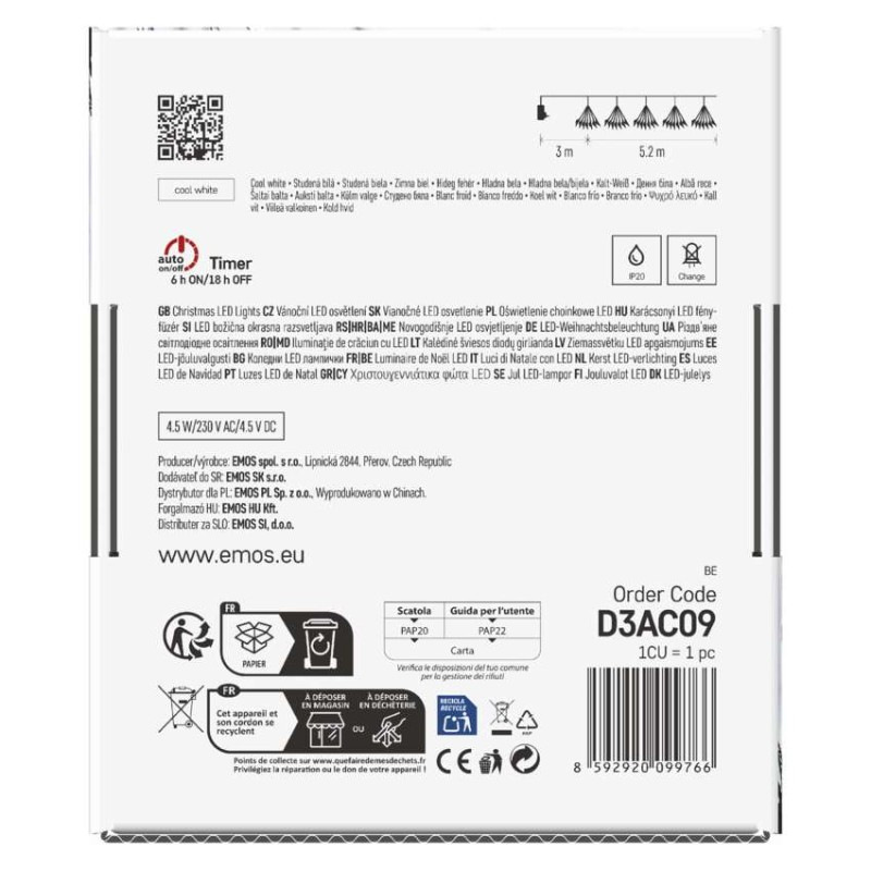 Řetěz svítící trsy, nano 5,2M CW časovač 10