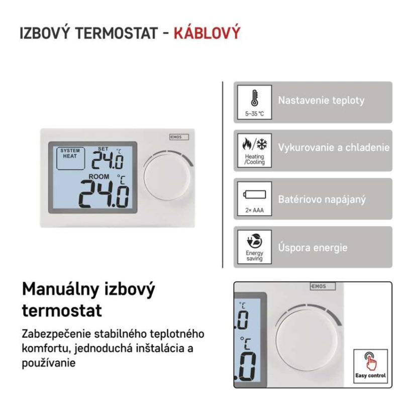 Termostat izbový P5604 digitálny manuálny 5-35*C EMOS