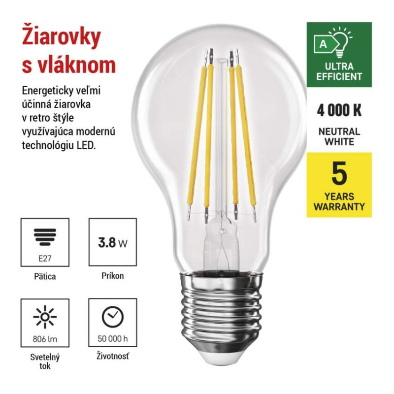 Žiarovka LED FLM A60 3,8W E27 NW A CLASS ZF5148 EMOS 1
