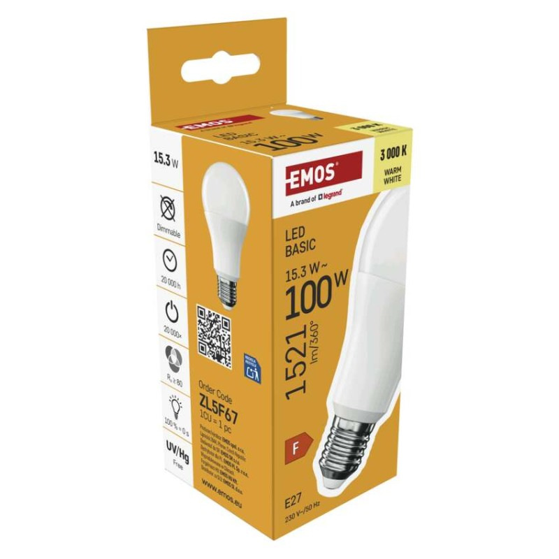 LED BASIC A60 15,3W(100W) 1521lm E27 WW 8