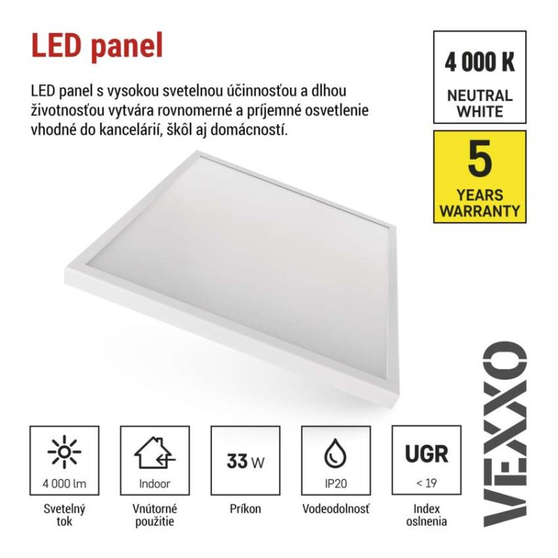LED PANEL VEXXO P. 60×60 33W 4000LM IP20 4