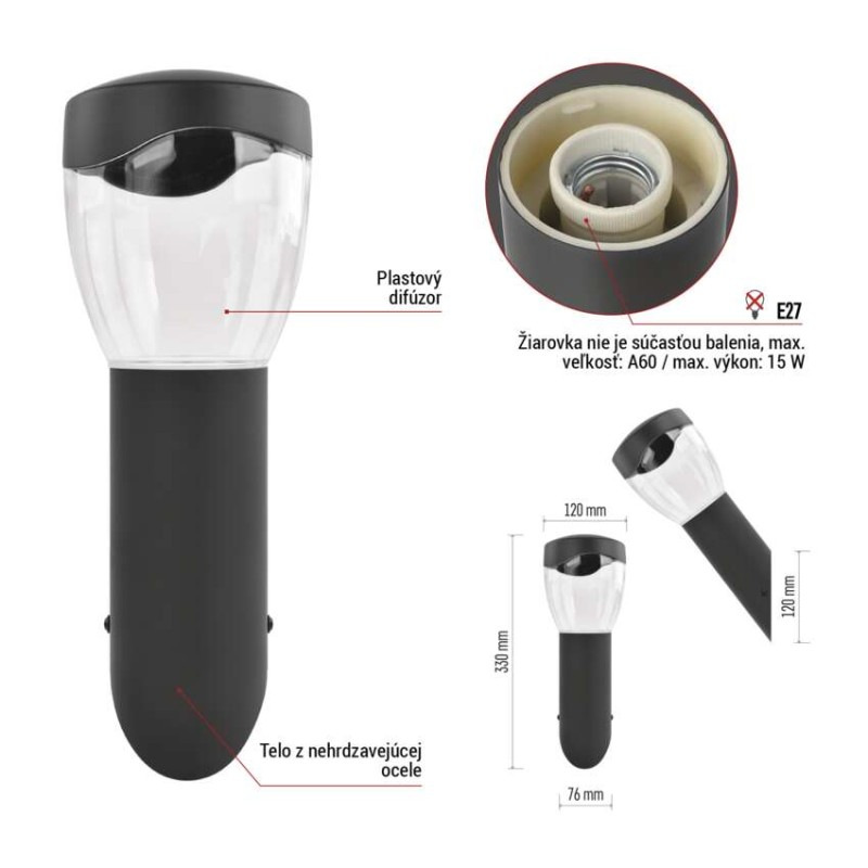 LED ZAHRADNÍ SVÍTIDLO,E27,IP44,MAX 15W,N 4