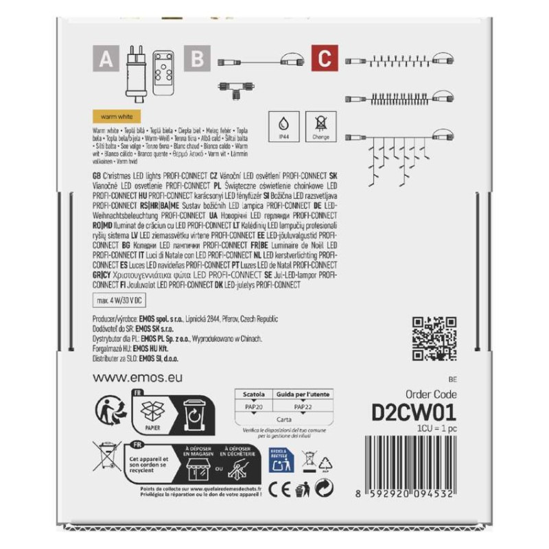 Řetěz rampouchy 50LED 3M-BLACK IP44 WW 12