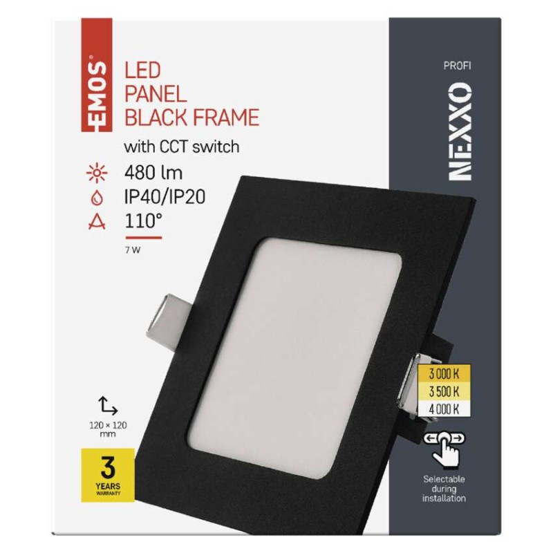 LED panel vstavaný štvorec NEXXO 7W, čierny  ZD2323 8