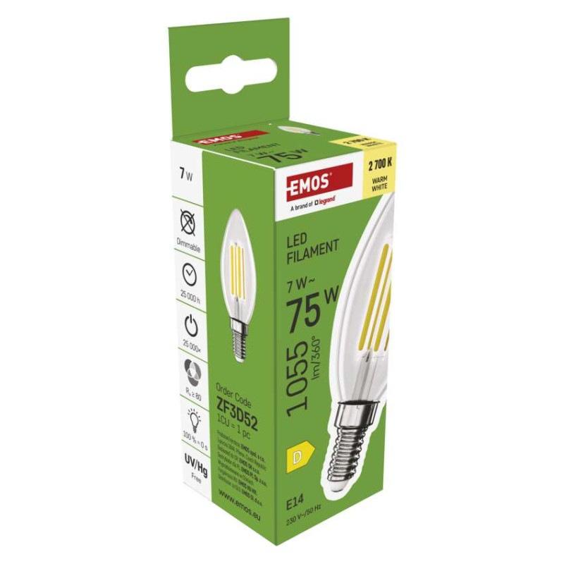 LED FLM CANDLE 7W(75W) 1055lm E14 WW 7