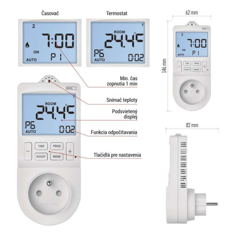 Termostat do zásuvky GoSmart dig.časovač 2v1,WIFI  P56601FR 5
