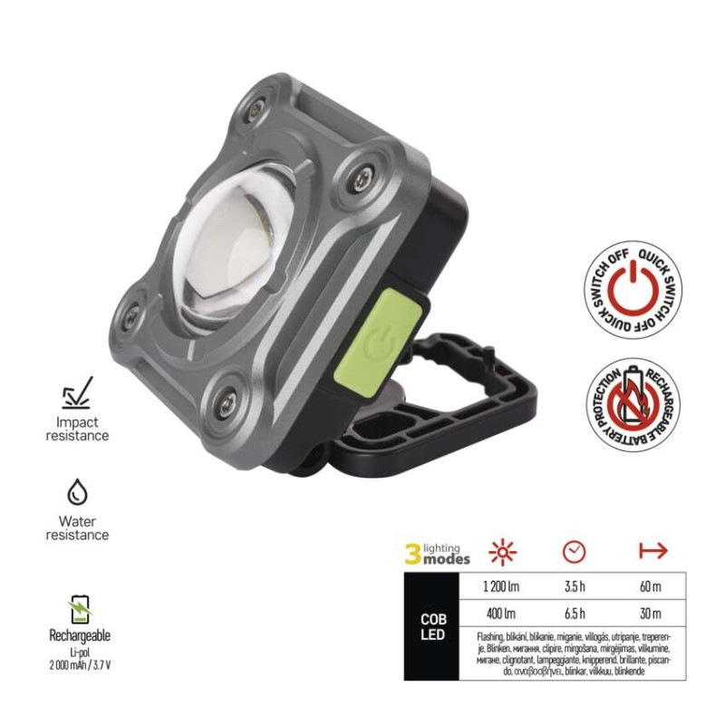 Reflektor COB LED nabíjací pracovný P4543, 1200 lm, 2000 mAh 2