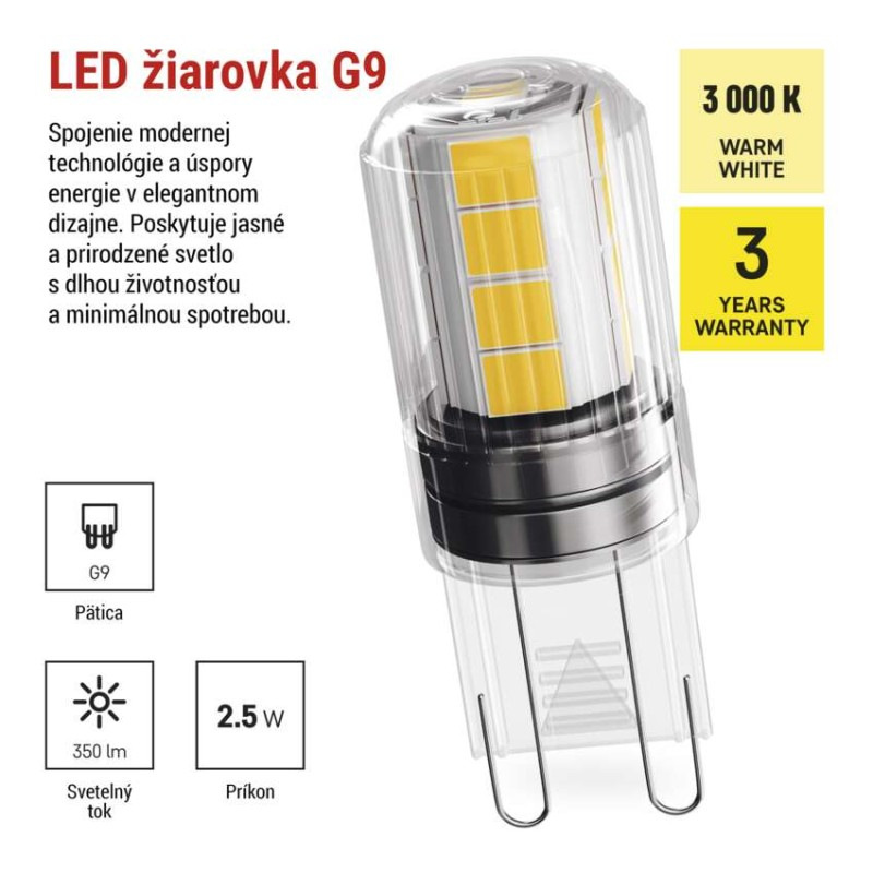 LED žiarovka Classic JC / G9 / 2,5 W (32 W) / 350 lm / teplá bie 1