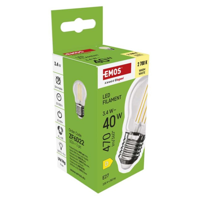 LED FLM MINI GL 3,4W(40W) 470lm E27 WW 7