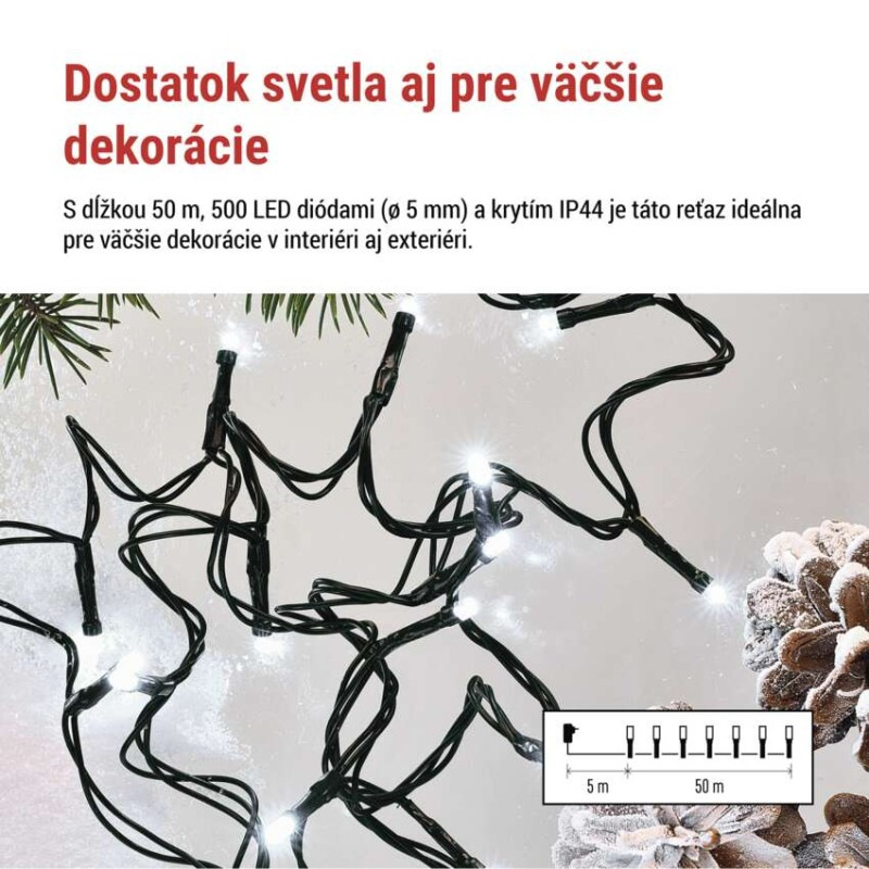 VIANOCE reťaz classic 500LED 50M IP44 D4AC26 studená 8-progr. 1