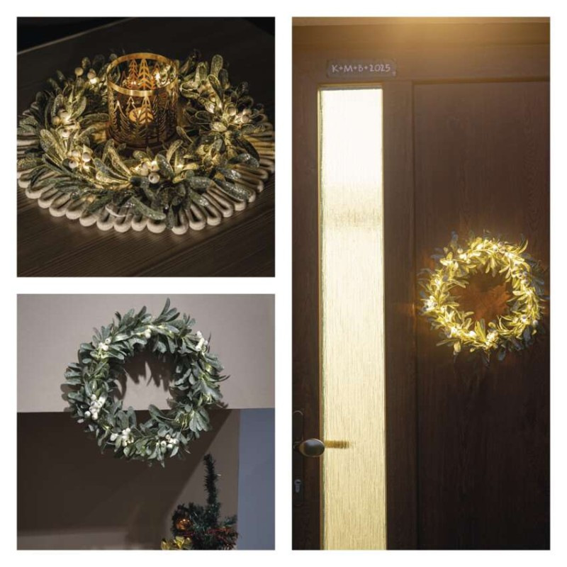 25LED MISTLETOE WREATH 3AA WW 12