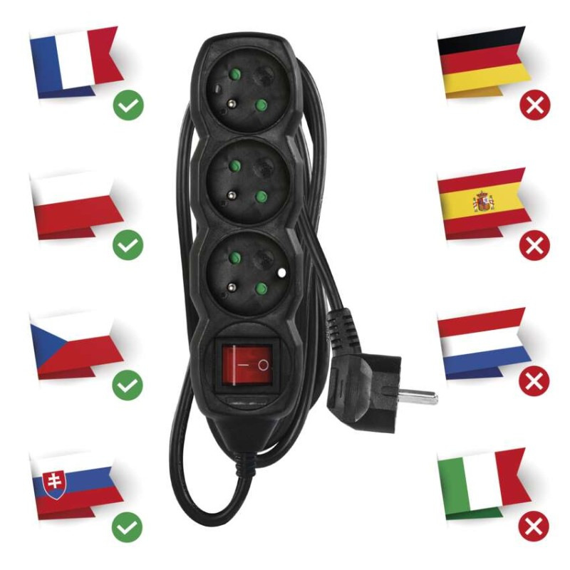 PRODLUŽKA 3Z 3M S VYP. 1,5MM ČERNÁ 3