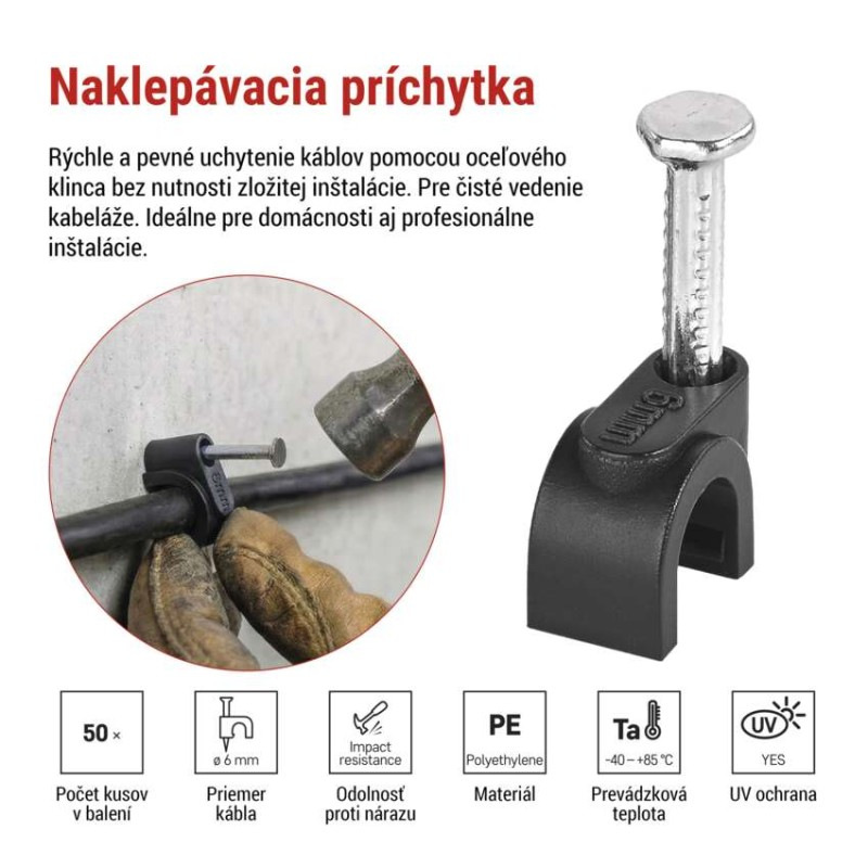 Príchytka na kábel 6MM čierna (bal.50ks) A2821