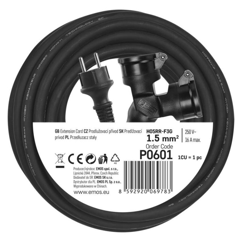 Kábel predlžovací 2Z-10m čierny guma IP44 EMOS 9