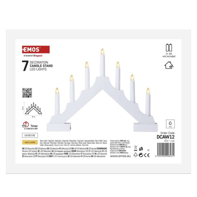 LED svícen dřevěný 29cm IP20 2AA bílý WW 6
