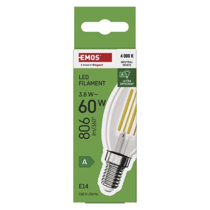 LED FLM CANDLE 3,8W(60W) 806lm E14 NW A 9