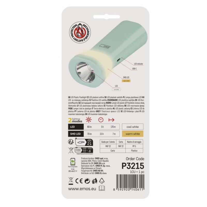 LED + SMD LED NABÍJECÍ SVÍTILNA 80 LM 80 8