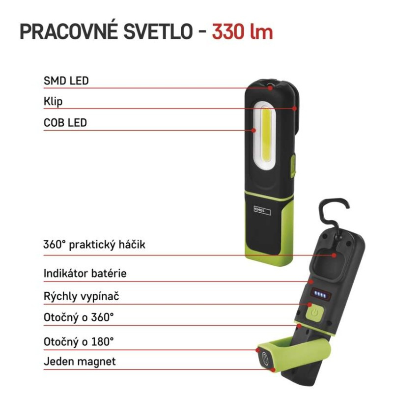 Svietidlo COB LED+SMD LED nabíj., 330lm 1200mAh P4537 1