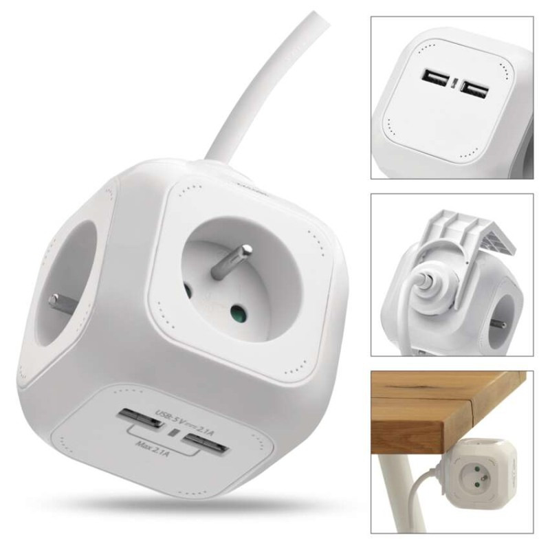 Kábel predlžovací 4Z 1,9m + 2xUSB kocka  P04119U 11