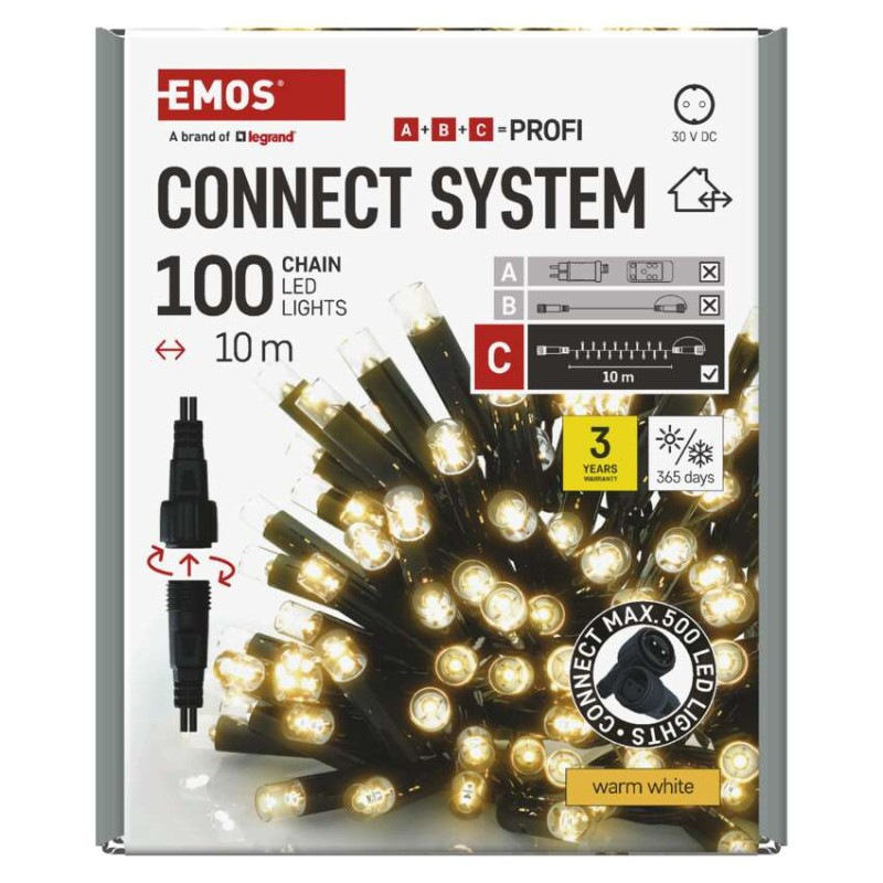 PROFI-CONN CHAIN 100LED 10M-BLACK IP44 W 12