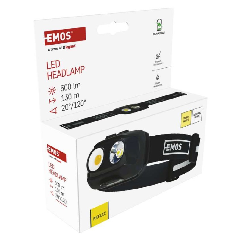 NABÍJECÍ ČELOVKA COB LED + LED TEPLÁ/NEU 10