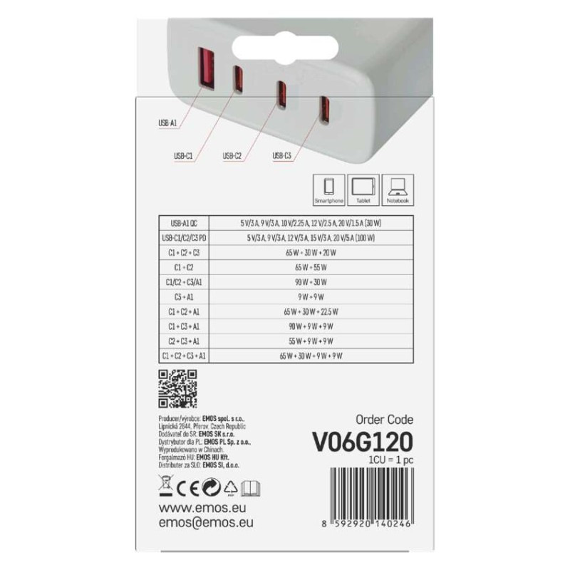 USB ADAPTÉR SÍŤ GAN PD 120W; A3C 8